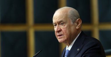 Nationalist Movement Party (MHP) leader Devlet Bahçeli speaks at his party's parliamentary group meeting in Ankara, Turkey, April 27, 2021. (AA Photo)
