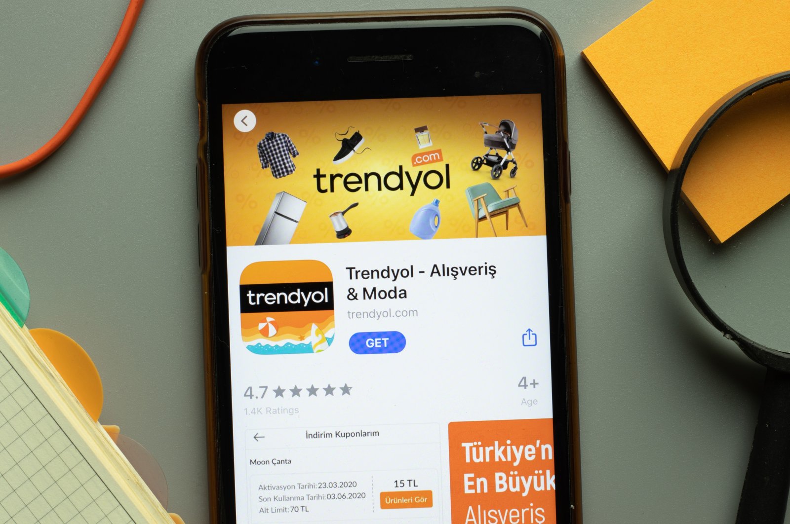 Trendyol mobile app logo seen on a phone screen, New York, the U.S., Oct. 26, 2020. (Shutterstock Photo)