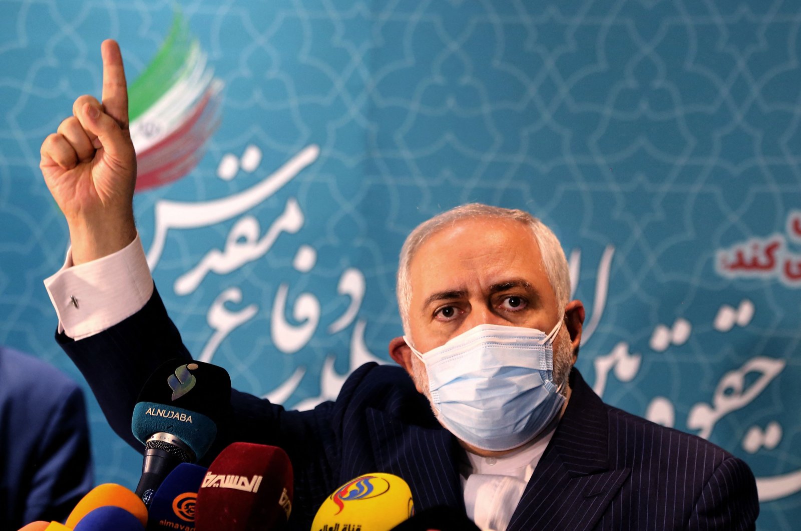 Iranian Foreign Minister Mohammad Javad Zarif addresses the media at the International Conference on the Legal-International Claims of the Holy Defense in the capital Tehran, Iran, Feb. 23, 2021. (AFP Photo)