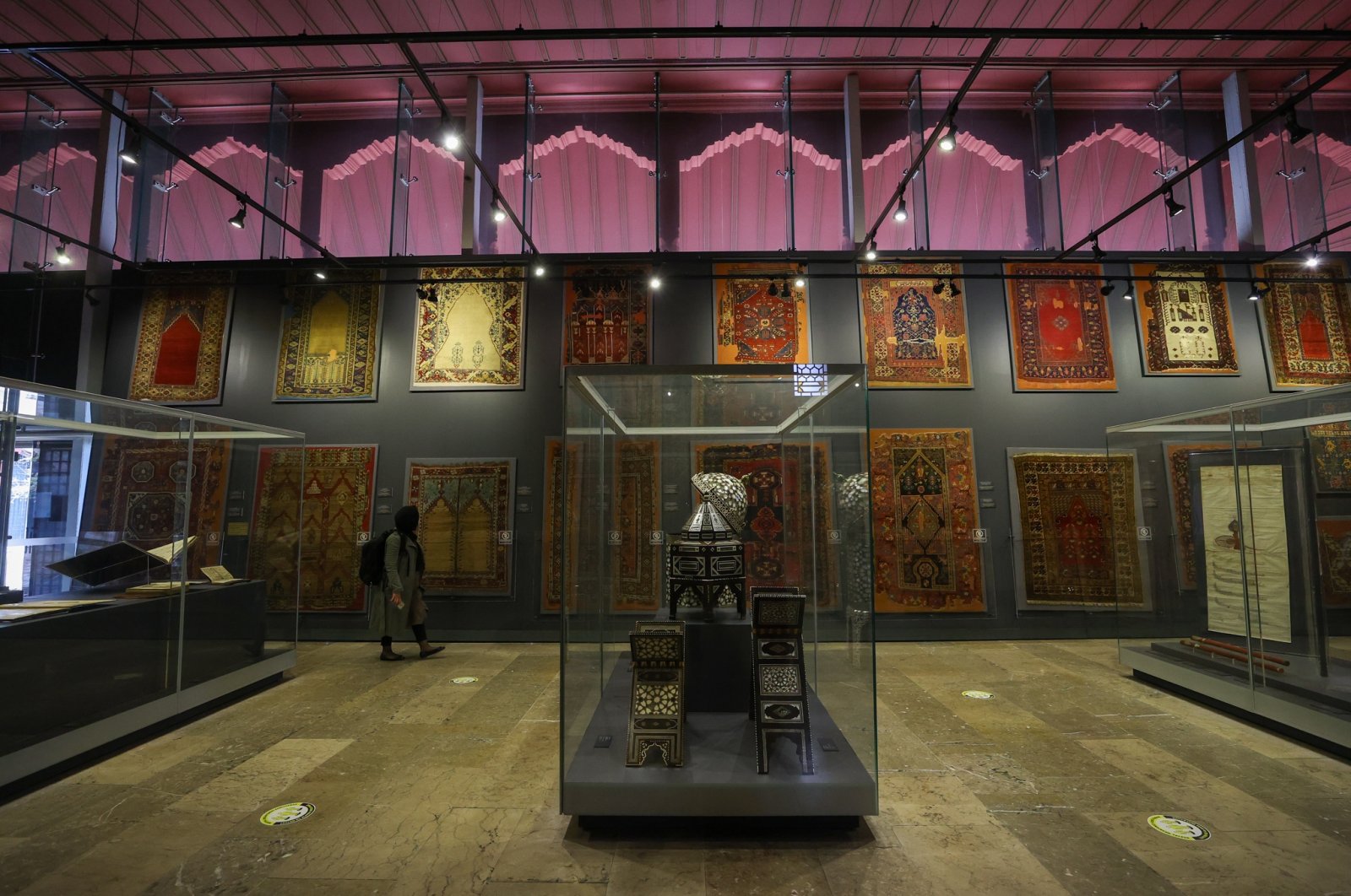 Various historical carpets and rugs adorn the walls of the Turkish and Islamic Arts Museum in Istanbul, Turkey, April 26, 2021. (AA Photo)