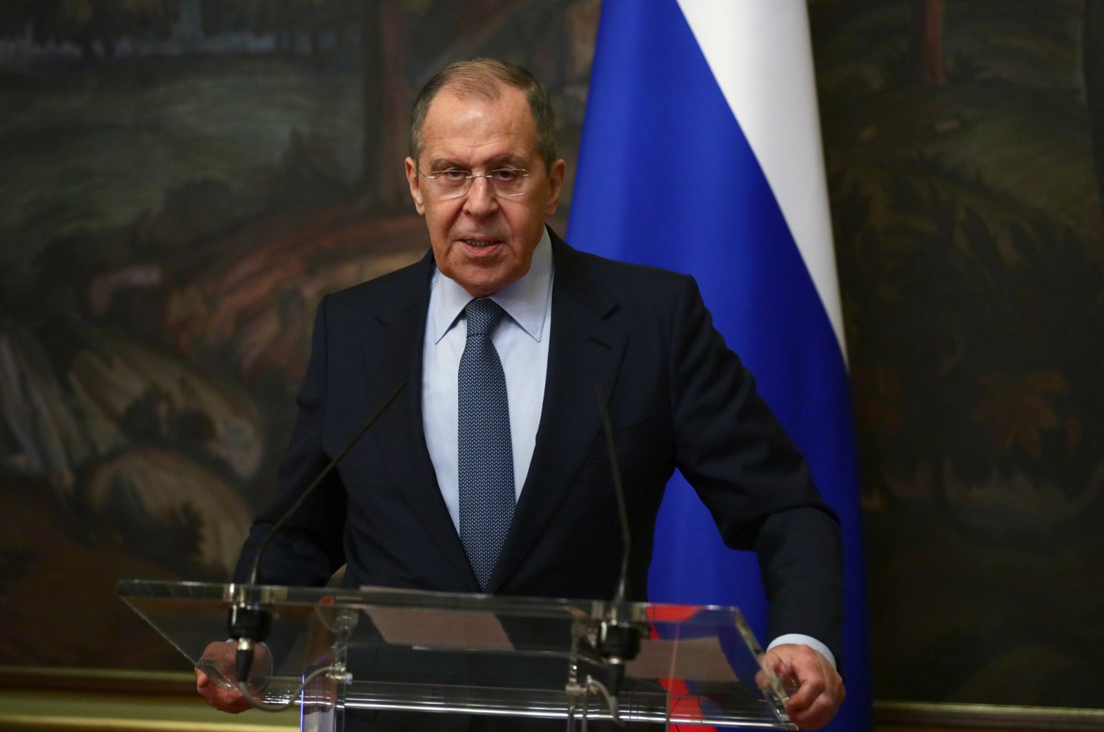 Russian Foreign Minister Sergey Lavrov speaks during a news conference in Moscow, Russia, April 26, 2021. (EPA Photo)