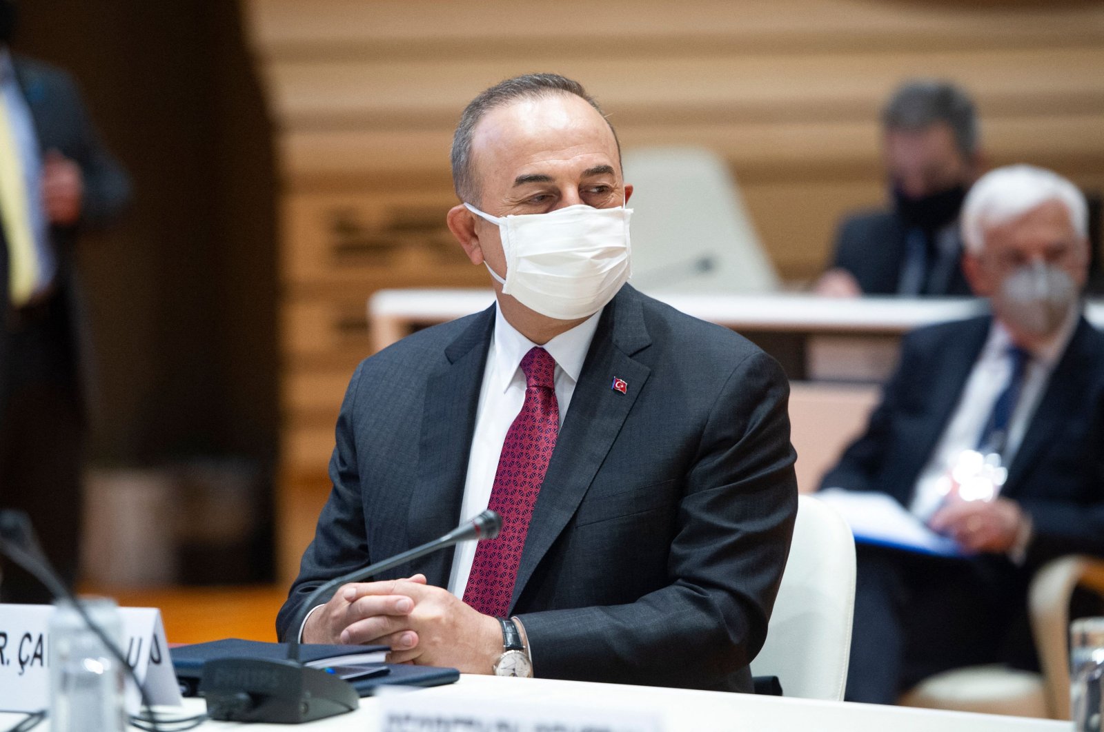 Turkey's Foreign Minister Mevlüt Çavuşoğlu is pictured at the opening of a 5 1 Meeting on Cyprus at the United Nations Office in Geneva, Switzerland, April 28, 2021. (AFP Photo)