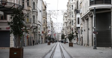 The famous Istiklal street near Taksim Square lies deserted during a lockdown, Istanbul, Turkey, Feb. 28, 2021. (AA Photo)