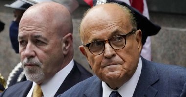 Former New York Mayor Rudolph Giuliani, right, and former New York City Police Commissioner Bernard Kerik (L) during the Tunnel to Towers ceremony in New York, U.S., Sept. 11, 2020. (AP Photo)