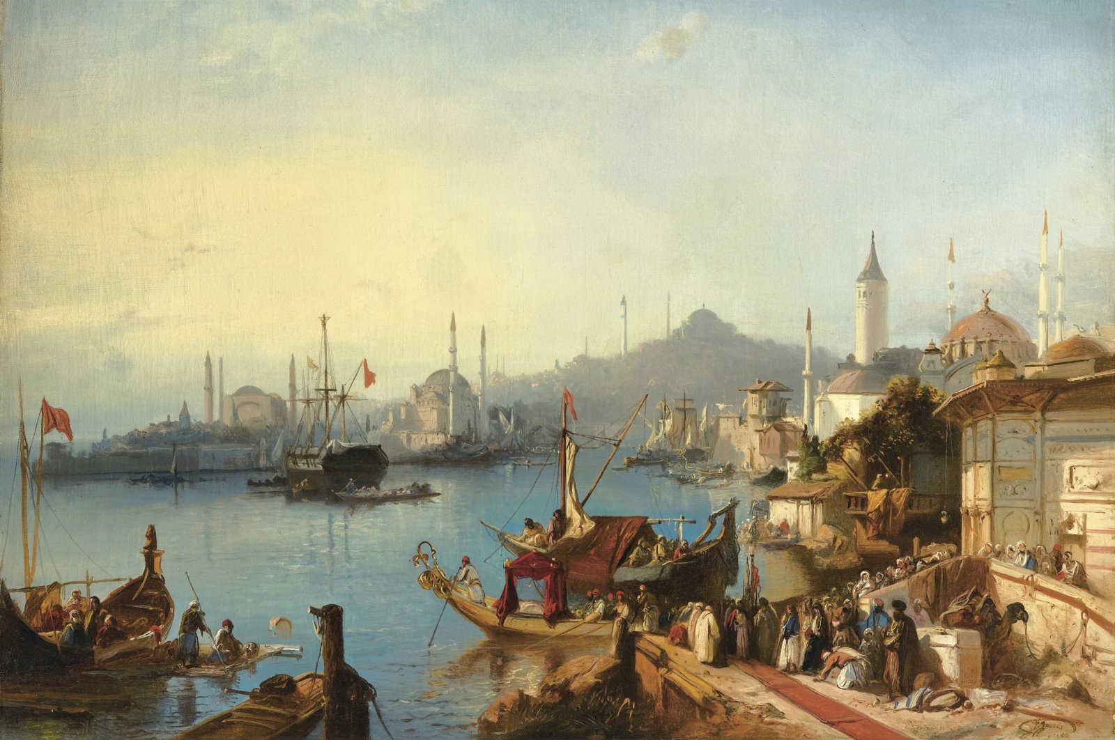 A painting by the famous Belgian Orientalist artist Jacobus Albertus Michael Jacobs, known as Jacob Jacobs, shows a view of Istanbul during the Ottoman Empire period in 1842. (Photo by Getty Images)
