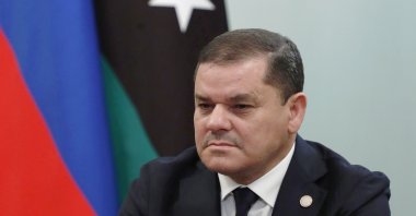 Prime Minister of the Libyan Government of National Unity Abdul Hamid Mohammed Dbeibah takes part in a meeting with Russia's Prime Minister Mikhail Mishustin (not pictured) at the House of the Government of the Russian Federation in Moscow, Russia, April 15, 2021  (Getty Images)