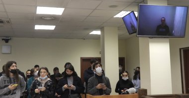 People listen to the announcement of a court decision at the Babushkinsky district court in Moscow, Russia, 29 April, 2021. (EPA Photo)