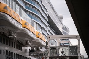 Passengers board the Costa Smeralda cruise liner docked in Savona, near Genoa, Italy, May 1, 2021. (AFP Photo)