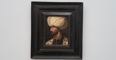 The portrait of Ottoman Sultan Suleiman I at Sotheby's, London, U.K., March 31, 2021. (AA Photo)