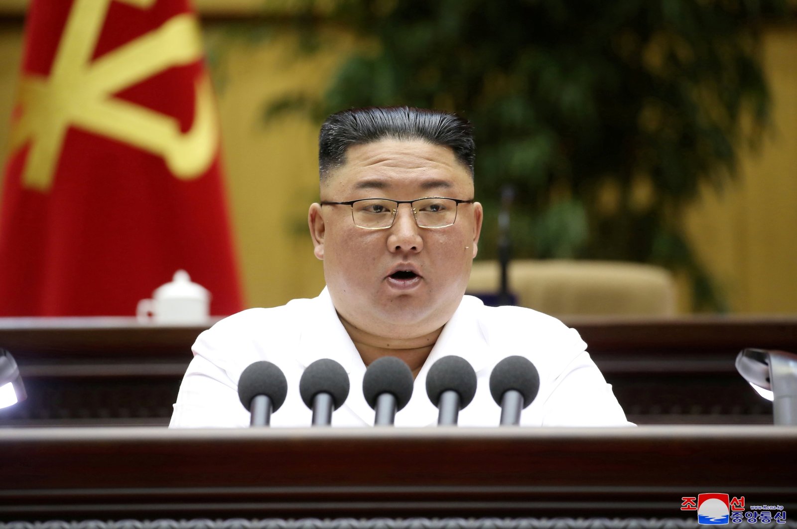 North Korean leader Kim Jong Un delivers a closing speech at the Sixth Conference of Cell Secretaries of the Workers' Party of Korea in Pyongyang, North Korea, April 8, 2021. (Reuters Photo)