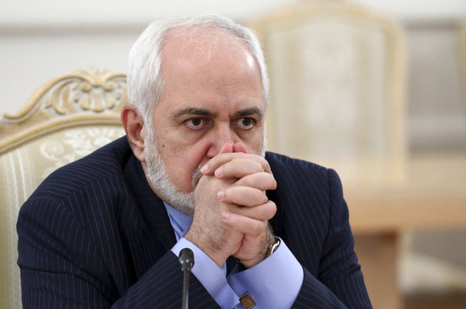 Iranian Foreign Minister Mohammad Javad Zarif listens during talks in Moscow, Russia, Jan. 26, 2021. (Russian Foreign Ministry Press Service via AP)