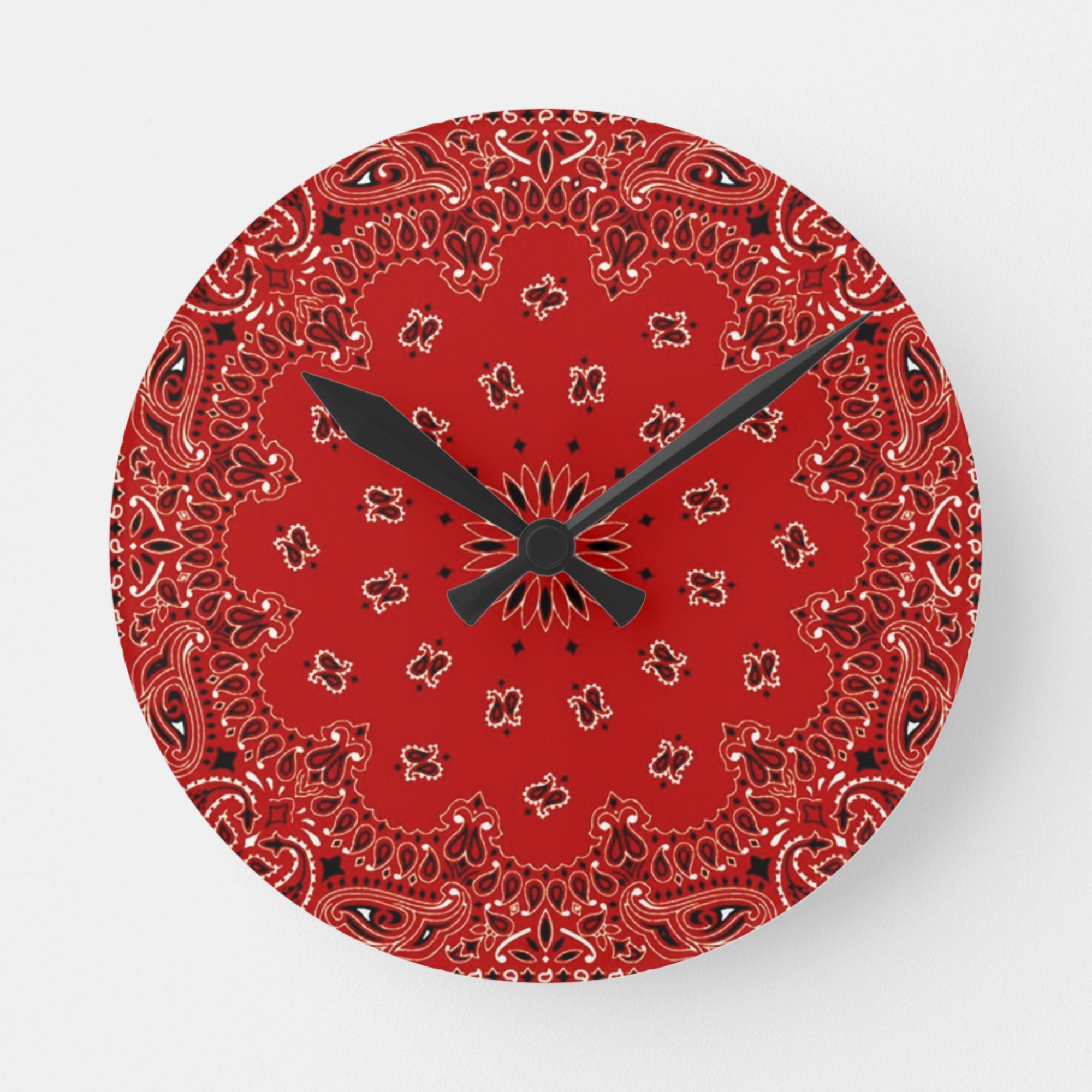 This image released by Zazzle shows a wall clock that features a bandana print. (Zazzle via AP)