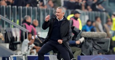 Then-Manchester United manager Jose Mourinho celebrates during a UEFA Champions League match against Juventus at the Allianz Stadium, Turin, Italy, Nov. 7, 2018. (Reuters Photo)