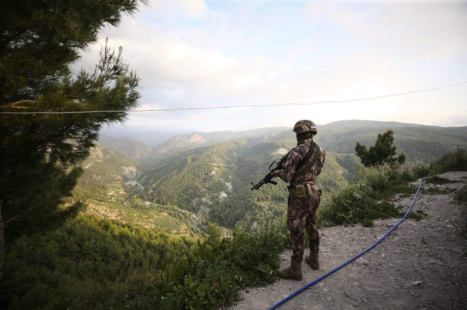 A special operations police stands on guard near Mount Amanos in Turkey's Osmaniye province, April 29, 2021. (AA Photo)