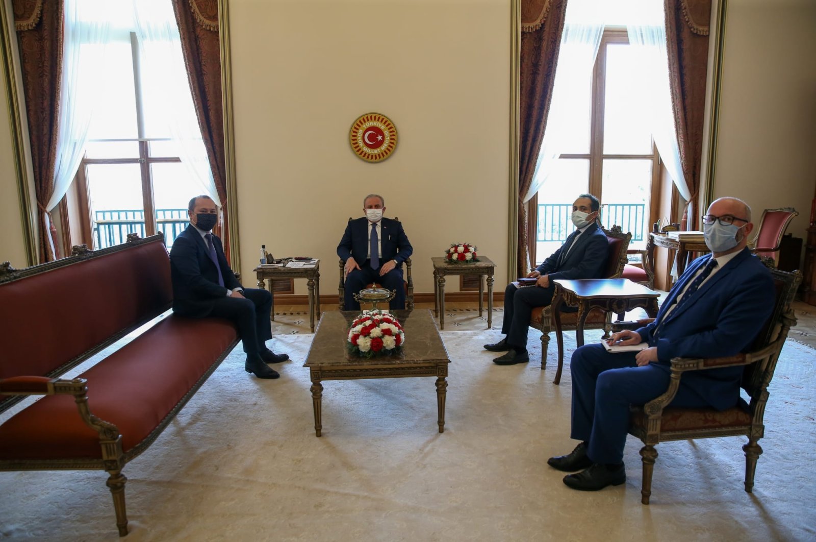 Parliament Speaker Mustafa Şentop attends a meeting with the Parliamentary Assembly of Turkic-Speaking Countries in Ankara, Turkey, May 3, 2021. (AA Photo)