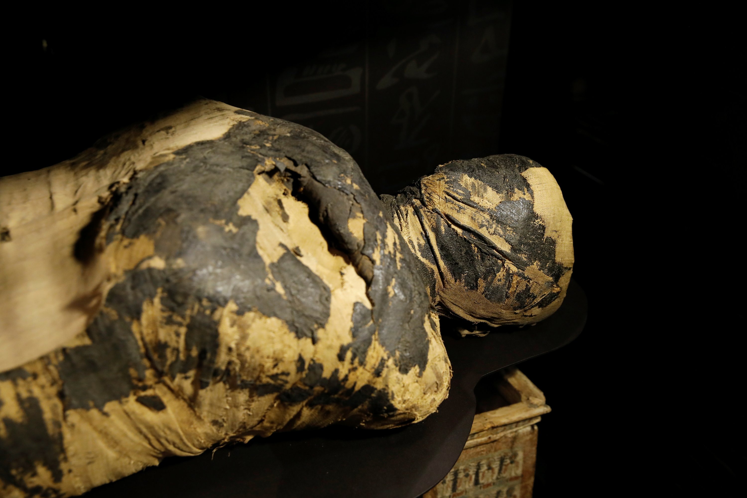 The only known example of a pregnant Egyptian mummy is displayed at an exhibition in National Museum in Warsaw, Poland, May 4, 2021. (Reuters Photo)