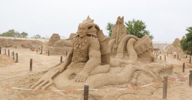 A sand sculpture prepared as part of the International Sand Sculpture Festival, Antalya, southern Turkey, May 4, 2021. (IHA Photo)