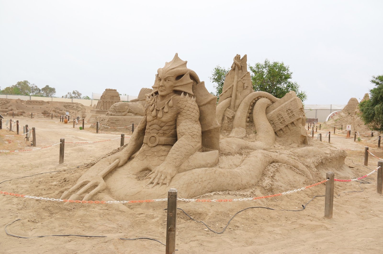 A sand sculpture prepared as part of the International Sand Sculpture Festival, Antalya, southern Turkey, May 4, 2021. (IHA Photo)