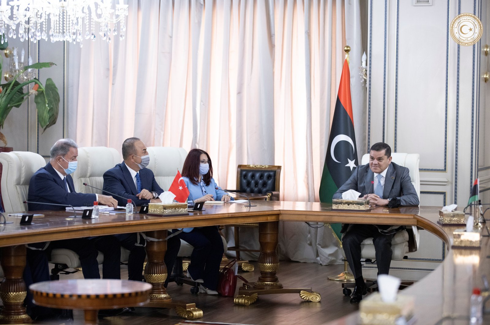 Turkish Foreign Minister Mevlüt Çavuşoğlu meets with Libyan Prime Minister Abdul Hamid Dbeibah, in Tripoli, Libya, May 3, 2021. (Reuters Photo)