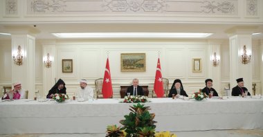 President Recep Tayyip Erdoğan (C) attends an iftar dinner with representatives of Turkey's minority communities at the Presidential Complex in Ankara, Turkey, May 5, 2021. (AA Photo)