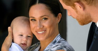 Britain's Prince Harry and his wife Meghan, Duchess of Sussex holding their son Archie, meet Archbishop Desmond Tutu (not pictured) at the Desmond & Leah Tutu Legacy Foundation in Cape Town, South Africa, Sept. 25, 2019. (Reuters Photo)