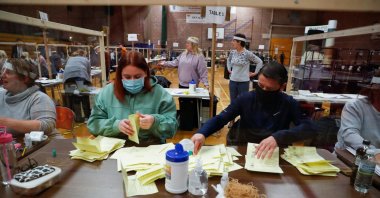 Electoral workers count ballots during local elections at Mill House Leisure Centre, in Hartlepool, Britain May 6, 2021. (Reuters Photo)