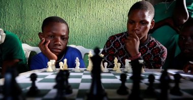 Children play chess at a community palace in Makoko, Lagos, Nigeria, May 5, 2021. (Reuters Photo)