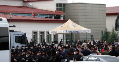 Police officers are on high alert as the trial of 108 suspects, including PKK and HDP figures, begins in the capital Ankara, Turkey, April 26, 2021. (AA Photo)