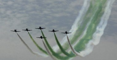Pakistan Air Force fighter jets perform an aerobatic show to mark the first anniversary of "Operation Swift Retort," in Karachi, Pakistan, Thursday, Feb. 27, 2020. (AP File Photo)
