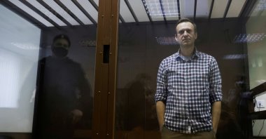 Russian opposition leader Alexei Navalny attends a hearing to consider an appeal against an earlier court decision to change his suspended sentence to a real prison term, Moscow, Russia Feb. 20, 2021. (Reuters Photo)