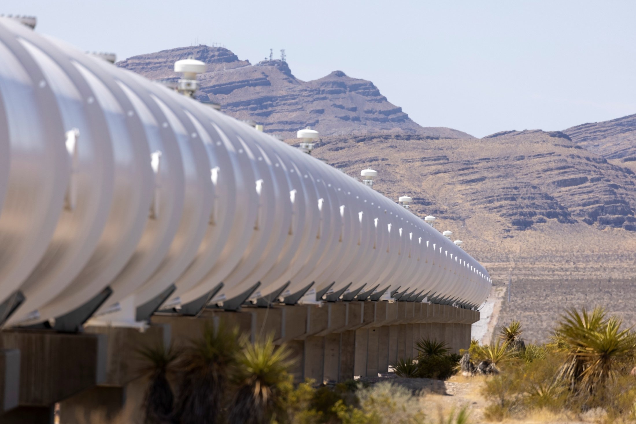 A test hyperloop tube is seen at the Virgin Hyperloop facility near Las Vegas, Nevada, U.S., May 5, 2021. (Reuters Photo)