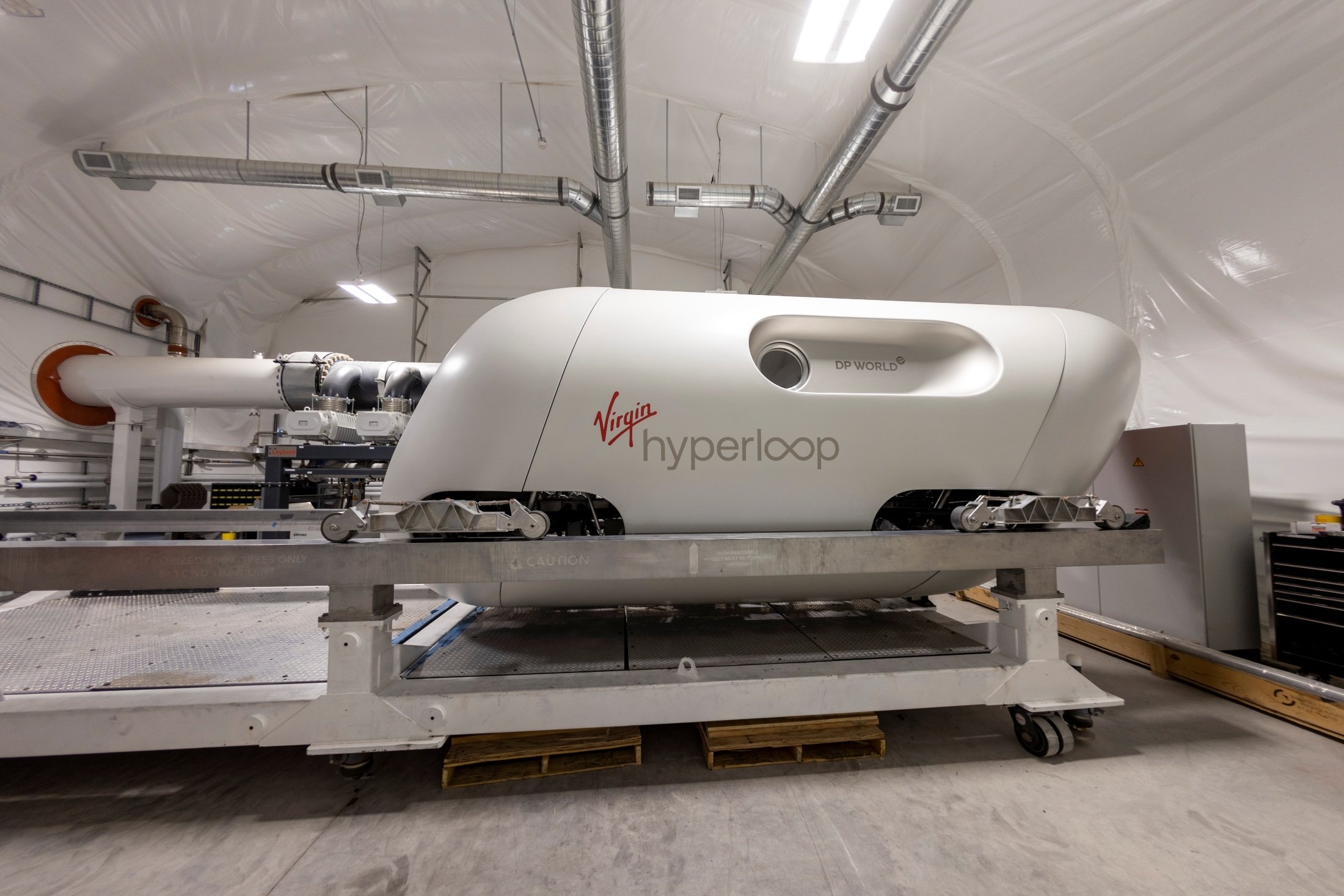 A prototype hyper loop pod is seen at the Virgin Hyperloop facility near Las Vegas, Nevada, U.S., May 5, 2021. (Reuters Photo)