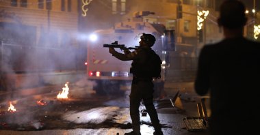 Israeli police fires grenades during a protest at the Damascus gate supporting Palestinian families facing eviction from their homes at the Sheikh Jarrah neighborhood, East Jerusalem, 08 May 2021. (EPA Photo)