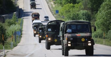 Turkish military convoy heads to Romania to participate in NATO exercise on May 10, 2021. (AA Photo)