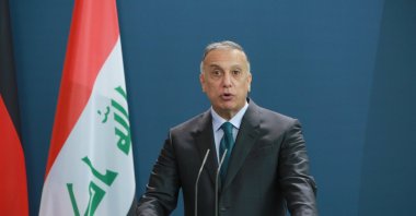 Iraqi Prime Minister Mustafa al-Kadhimi speaks to the media during a press conference with German Chancellor Angela Merkel at the Chancellery in Berlin, Germany, Oct. 20, 2020. (Getty Images)