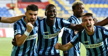 Adana Demirspor players celebrate a goal against Menemenspor at the Menemen İlçe Stadium, Izmir, Turkey, May 9, 2021.