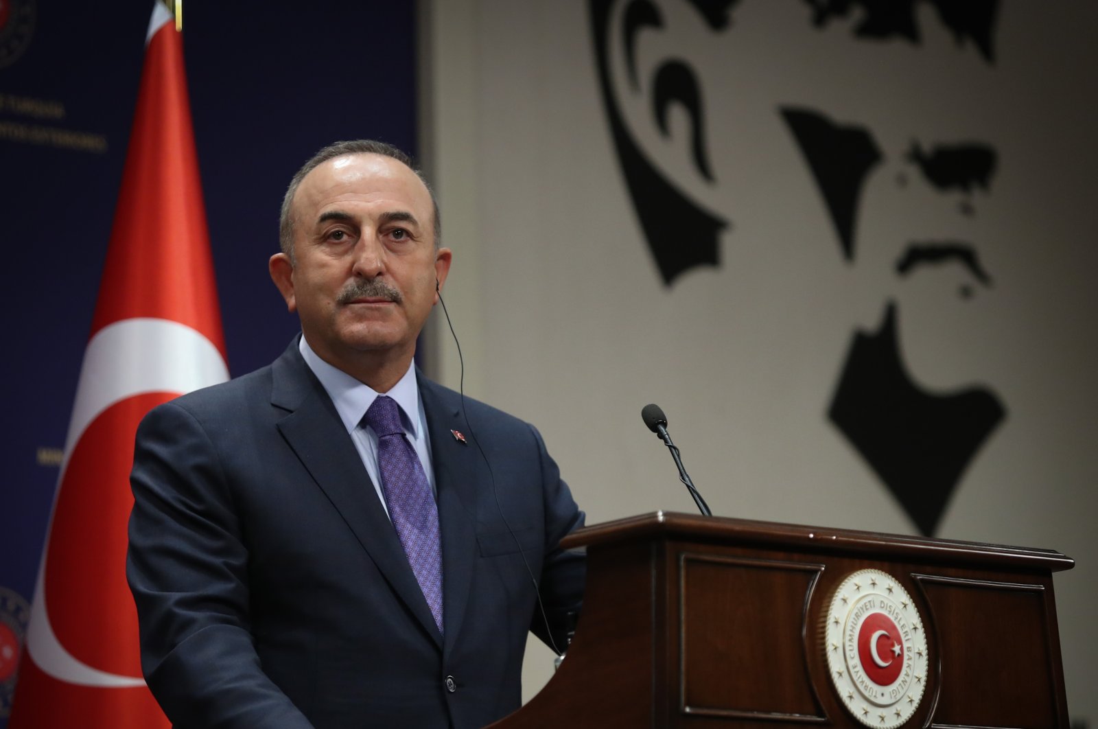 Foreign Minister Mevlüt Çavuşoğlu speaks at a joint news conference with his Palestinian counterpart in the capital Ankara, Turkey, May 7, 2021. (AA Photo)
