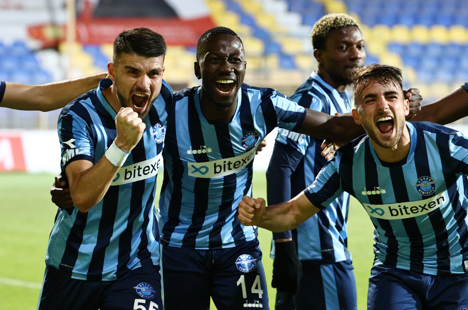 Adana Demirspor players celebrate a goal against Menemenspor at the Menemen İlçe Stadium, Izmir, Turkey, May 9, 2021.