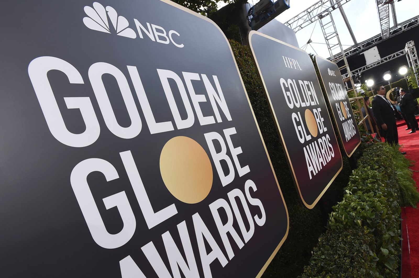 Signage promoting the 77th annual Golden Globe Awards and NBC in Beverly Hills, California, U.S., Jan. 5, 2020. (AP Photo)