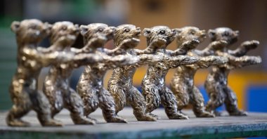 Bear trophies for the upcoming 71st Berlinale film festival are displayed during a media tour at the Noack foundry in Berlin, Germany, Feb. 17, 2021. (AFP Photo)