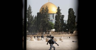 Israeli security forces deploy amid clashes with Palestinians at the Al-Aqsa mosque compound ahead of a planned march to commemorate Israel's takeover of Jerusalem in the 1967 Six-Day War, East Jerusalem, occupied Palestine, May 10, 2021, (AFP Photo)