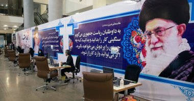 Elections headquarters staff wait to receive candidates to register for Iran's presidential election at the Interior Ministry, in Tehran, Iran, May 11, 2021. (West Asia News Agency via Reuters)