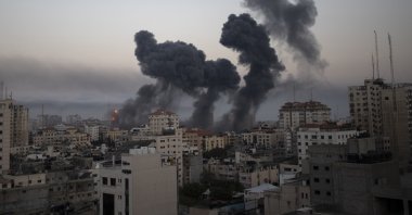 Smoke rises after Israeli airstrikes on Gaza City, the Gaza Strip, Palestine, Wednesday, May 12, 2021.(AP Photo)