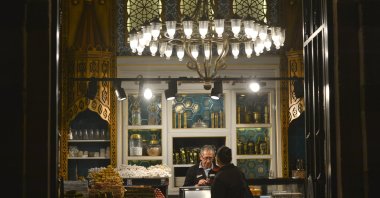 A night view of Halis Bekrizade Efendi, the mecca of baklava and Turkish delight, on Tuesday, Oct. 17, 2017, in Istanbul, Turkey. (NurPhoto via Getty Images)