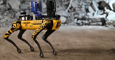 Robot-dog Scar is being trained in the underground laboratory at Bure, near Nancy, eastern France, May 11, 2021. (AFP)