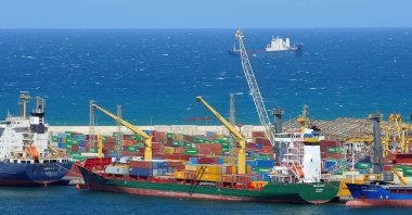 A view of the Dutch container ship Vento di Levante in the harbor of Tripoli, Libya, March 15, 2013. (Getty Images)