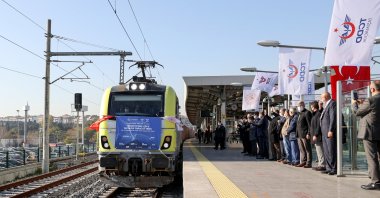 An export train from Turkey to China sets off from the Kazlıçeşme station of the Marmaray on Istanbul's European side, Turkey, Dec. 10, 2020. (AA Photo)