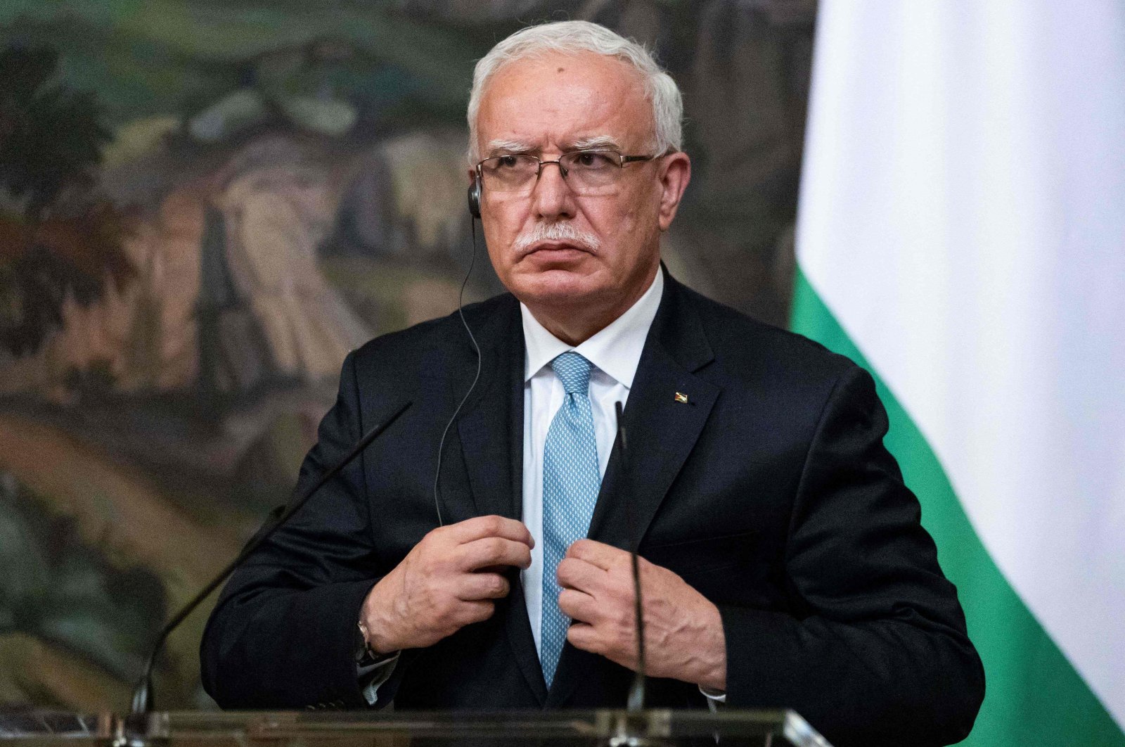 Palestinian Foreign Minister Riyad al-Maliki arrives for a press conference with the Russian Foreign Minister Sergey Lavrov (not pictured) following a meeting in Moscow, Russia, May 5, 2021. (AFP Photo)
