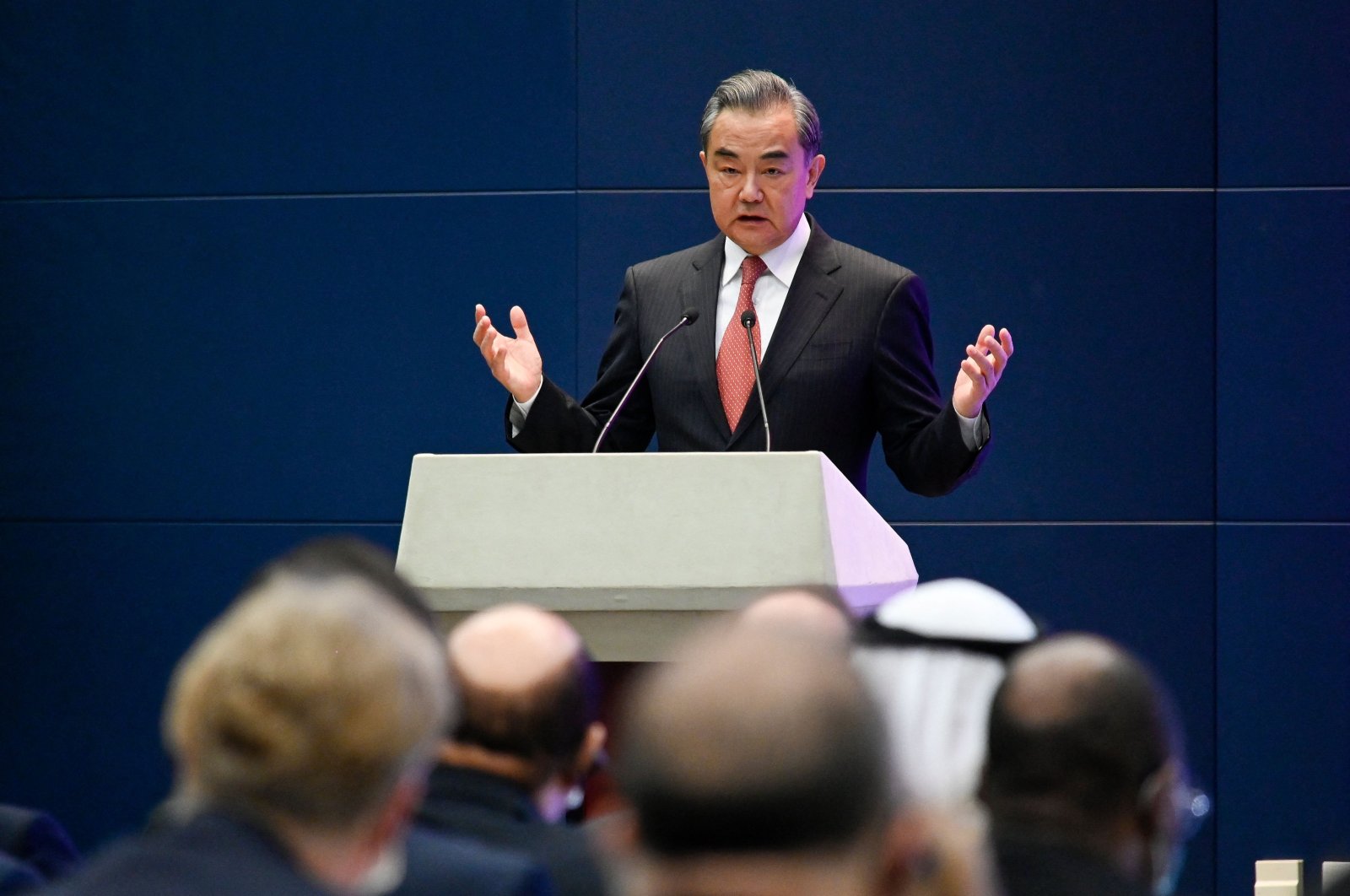 China's Foreign Minister Wang Yi speaks at a promotional event of Hubei province named "Reborn for New Glories" at the Chinese Foreign Ministry in Beijing, China, April 12, 2021. (AFP Photo)