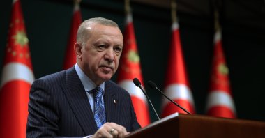 President Recep Tayyip Erdoğan prepares to speak before a press conference at the Presidential Complex, Ankara, Turkey, May 17, 2021 (AA Photo)